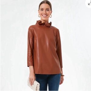 Tuckernuck Cognac Faux Leather Top with Ruffle Neck